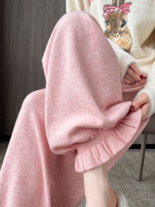 กางเกงยีนส์ทรงหลวมเอวสูงสำหรับผู้หญิง สไตล์เกาหลี ผ้ากำมะหยี่ผสมไนลอนและเส้นใยอะซิเตท กางเกงขายาวทรงหลวมสไตล์ฤดูใบไม้ผลิและฤดูใบไม้ร่วง