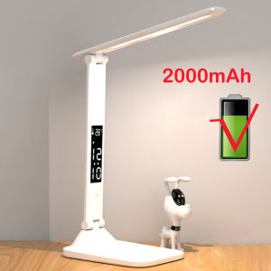 New Foldable LED Desk Lamp Touch Control Eye Protection Calendar Temperature Alarm Clock Reading Light USB Rechargeable Bedroom