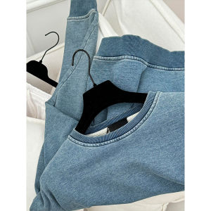 [In Stock! Seal God Wear] Washed Old Retro Denim Blue Sweatshirt Early Autumn Loose Minority All-Match Tops
