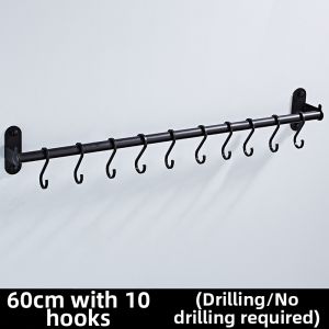 ZHIZHOU | Round Aluminum Hooks Hanging Rod for Kitchen Utensils Storage Easy Installation