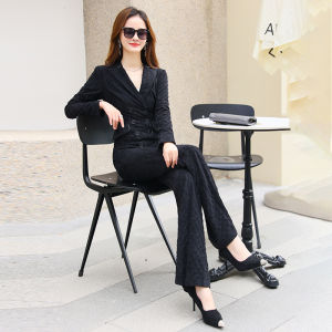 MUBEELE | กางเกงบ็อกเซอร์ผ้าคอร์ดูรอยสีดำ ทรงเข้ารูป กระดุมคู่ สำหรับผู้หญิง ฤดูใบไม้ผลิ 2025 เสื้อคลุมกันหนาวแบบสวมหัวสำหรับผู้หญิง