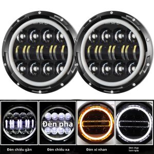 Cụm Đèn Pha LED 7 Inch Hi/Low H4 Halo DRL Dành Cho Xe JK TJ Off-Road Defender Hummer Suzuki Samurai - Đèn Halo 4x4 Cho Ô Tô