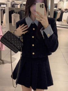 2025 New Autumn Womens Dress Korean Style Short Sleeve Polo Neck Sweater And Skirt Set Elegant Lady Fashion Miniature Princess Wind