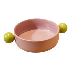 Creative Color Block Ceramic Salad Bowl with Double Handles for Oven And Microwave Rice Cooking And Fruit Salad Bowl