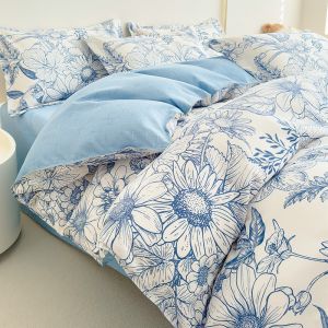 Washed Cotton Thickened Twill Flannel Bed Sheet Set