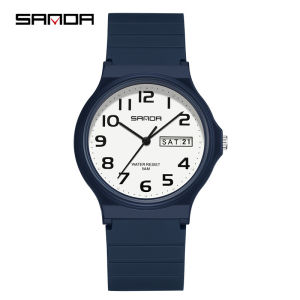 SANDA 9072 Fashion Quartz Watches Students Soft TPU Strap Water Resistant Calendar Children Luminous Sports Girls Wristwatch