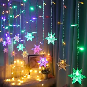 USB LED Christmas Curtain Icicle Lights - 8 Light Modes Color/Warm White Suitable for Roof Tree Yard & Christmas Home Decor