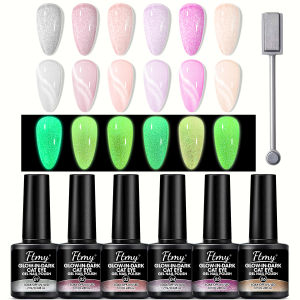 เจลทาเล็บ - 6 สี เจลทาเล็บเรืองแสงนีออน แบบแช่ UV/LED เจลทาเล็บเรืองแสง