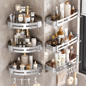 New Bathroom Wall-Mounted Suction Cup Storage Rack Toilet Washstand No-Drilling Space Saving Organizer Shelf Aluminum Plastic