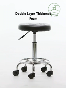 Round Stool With Wheel Adjustable Height PU Leather Cushion Swivel Wheel Chair Bar Counter Kitchen Salon Tattoo Massage Chair Stool Hydraulic 吧台椅
