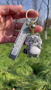 1 PCS Funny Raccoon Keychain Cartoon Design Earphone Case Pendant Creative Animal Shape Keyring For Gift