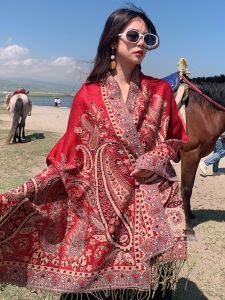XUANXUAN | Ethnic Style Scarf Shoulder Wrap Vacation Photography Womens Fashion Accessories Long Rectangle Polyester Fibre Plant Floral