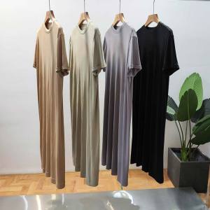 Summer Exclusive Comfortable Loose T-Shirt Dress High Moisture Cooling Sensation Street Style round Neck Short Sleeve Midi Dress