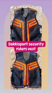 Dakkisport security riders vest with orange reflective stripes adjustable straps.