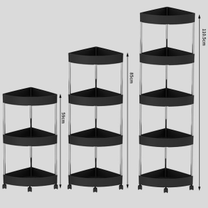 ชั้นวางของในห้องน้ำ กันน้ำ ชั้นวางของเอนกประสงค์ ชั้นวางของสามเหลี่ยมพลาสติก ชั้นวาง2-5 ชั้น พลาสติกแข็งแรง มีล้อเลื่อน พร้อมตะขอ ประกอบง่าย