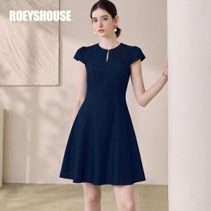 Roey s house | Đầm Đen Xanh Denim Elegance Cổ Tròn Tay Loe Ôm Sát