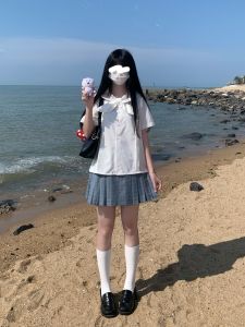 Áo Sơ Mi Thỏ Hai Màu Thiết Kế Ban Đầu Dành Cho Bé Gái Ngọt Ngào Áo Sơ Mi Cổ Tròn Tay Ngắn Dáng Rộng Thường Ngày Mùa Hè 2025