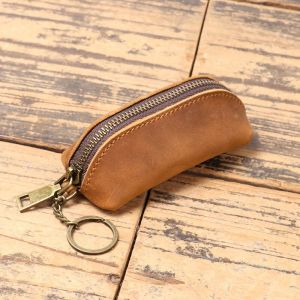 Genuine Leather Coin Purse Vintage Zipper Clutch Wallet Retro Credit Card Holder Card Case Womens Key Holder Organizer Pouch