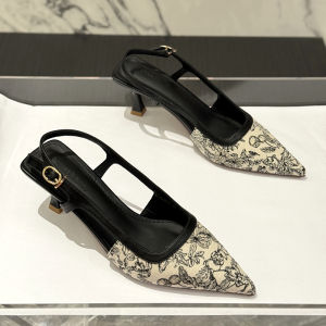 Retro Chinese Style Pointed Toe High Heels Womens Sandals Half Covered Head Thin Heel Fashionable Versatile Slip-On Shoes