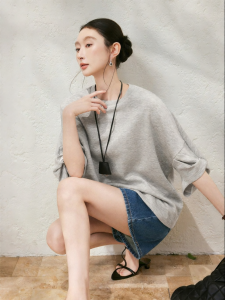 SUSHE | Oversize Loose Off-shoulder Twisted Mid-sleeve T-shirt Summer