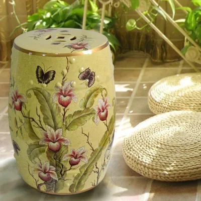 New Chinese Style Ceramic Drum Stool Bird Flower Design Ancient Simulation Shoe Changing Seat Cushion Handmade Pottery Bench