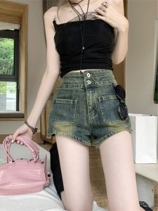 กางเกงขาสั้นยีนส์เอวสูงสไตล์อเมริกันสำหรับผู้หญิงไซส์ใหญ่ กางเกงขายาวทรงเอขากว้าง ทรงสลิมฟิต กางเกงขายาวแฟชั่นฤดูร้อน