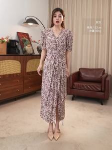 Elegant Split Waist V-neck Floral Dress Long