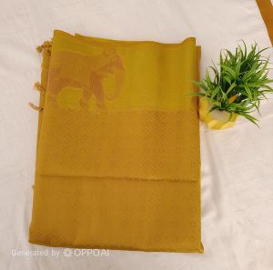 BANARASI SILK SAREE with golden elephant and geometric patterns.