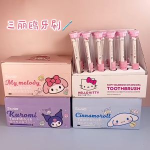 Portable Sanrio Soft Toothbrush Hello Kitty Kuromi Melody Portable Ultra Fine Soft Bristle Toothbrush Bamboo Charcoal Filament Toothbrush Travel
