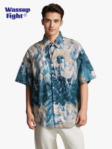 Wassup Fight Summer Thin Short Sleeve Hawaiian Shirt Mens Beachwear Polyester Fiber Cool Feeling Standard Fit Printed Shirt