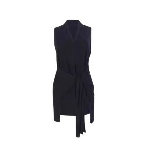 YUEZHONGWEI | French Style V-neck Black Knitted Vest Women Summer Outerwear Waist-cinching Beltless Sleeveless Top Money-saving Tips