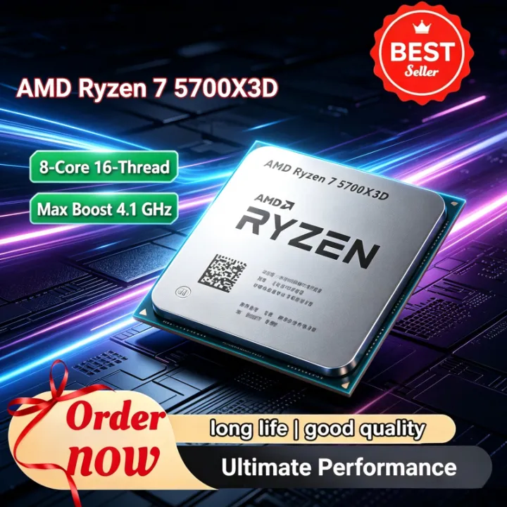 AMD | Ryzen 7 5700X3D 8-Cores 16-Threads 3 GHz Base 4.1 GHz Boost 105W AM4 DDR4 for X570/B550 Chipsets Ryzen 5000 Series Bulk CPU AMD