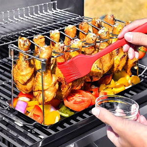 1Pc Folding Stainless Steel Chicken Leg Wing Rack Chicken Leg Grill BBQ Chicken Wing Rack Vertical Grill for Smoker Grill Oven