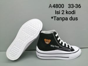 Sepatu Sekolah Anak Perempuan SD SMP For&nice Whybear Motif Panda Tali Hitam Putih