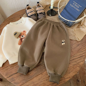 One to Get through Winter Boy Velvet Sweatpants Baby Single-Layer Fleece-Lined Winter Clothing Thickened Pants Kids Dense Velvet Cat-Rolling Pants