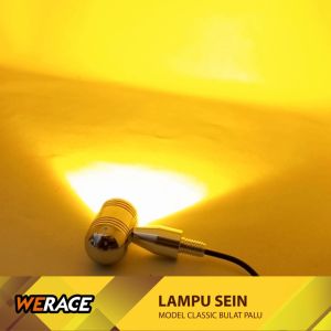 WERACE Lampu LED Sein Riting Bulat Palu Besi Chrome Classic CB GL MP Tiger Nyala Kuning Yellow Harga 1 Set Isi 2 Pcs