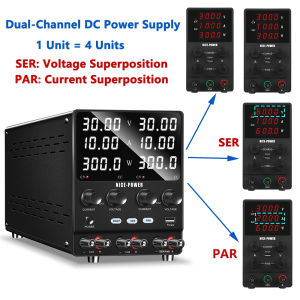 4 In 1 Dual-Channel DC Power Supply 3 Way Independent Series Parallel Output Voltage Regulator 30V 10A 300W Lab Stabilizer Source