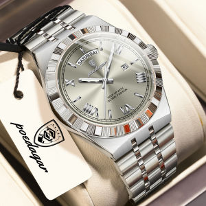 POEDAGAR Fashion Brand Man Clock Luminous Waterproof Week Date Mens Watch Stainless Steel Quartz Business Watches For Men Reloj