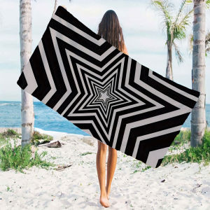 Khăn Tắm Biển Bằng Sợi Nhỏ Siêu Nhỏ Black White Star Optical Illusion Nhanh Khô Nhẹ Dùng Cho Bơi Lội Cắm Trại Yoga - Khăn Tắm