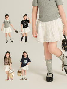 Girls Sweet Lace Cake Short Skirt Summer Children White Layered Pleated Semi-skirt Baby Fashionable Skirt Korean Style Cotton