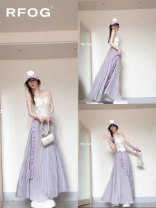 Váy Dài Chữ a Màu Tím Thanh Lịch Cạp Cao Cho Nữ Mùa Xuân Hè Mới Về Dáng Rộng Váy Bánh Cỡ Nhỏ