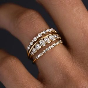 2026 New 4pcs 14k Gold Plated Stacking Rings with Shining Zirconia - Perfect ForWeddings Parties and Everyday Wear