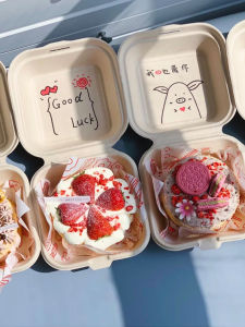 Internet Sensation Cake Lunch Box Dessert to-Go Box Environmentally Friendly Pulp Food Packaging Take-out Delivery Disposable Hamburger Box