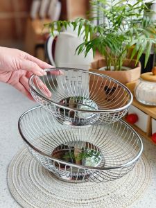 ตะกร้าผลไม้สเตนเลส 304 ทรงเปิดดูดซับน้ำ ชามอบของตกแต่งบ้านสไตล์ยุโรปเหนือ กล่องใส่ผักและผลไม้