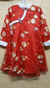 ĐẦM THÊU HOA MÀU ĐỎ KIỂU HÀN QUỐC BÉ GÁI