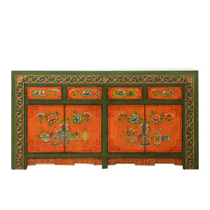 New Chinese Style Hand-Painted Real Wood Storage Cabinet Decorative Door Hall Cabinet Floral Pattern Ming Qing Classical Style