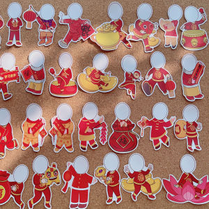 New Year Decorative Stickers Album Festive Happy Children Full Family Photo Dolls Decorations for Holiday Celebrations