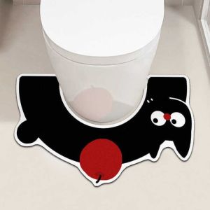 VIKAMA Cartoon Black Cat U-Shaped Toilet Seat Mat Quick-Drying Non-Slip Bathroom Rug Creative and Fun Floor Mat Home Decor