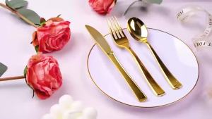 75 Cutlery Set Disposable Golden Set | 25 Forks 25 Spoons 25 Plastic Knives Disposable Flatware Plastic Utensils Set