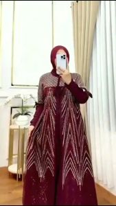 Gamis Brukat Elegan Raisa Dress - Gaun Wanita dengan Lengan Panjang dan Motif Timbul